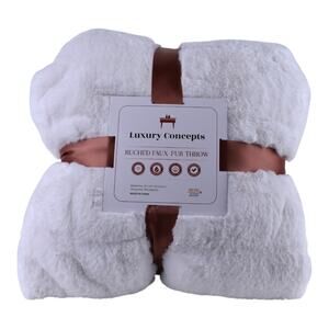 Luxury Concepts Ruched Faux Fur Throw - White